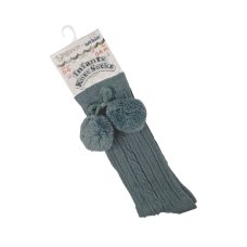 S355-SG: Sage Knee Length Socks w/Pom Pom (0-24 Months)